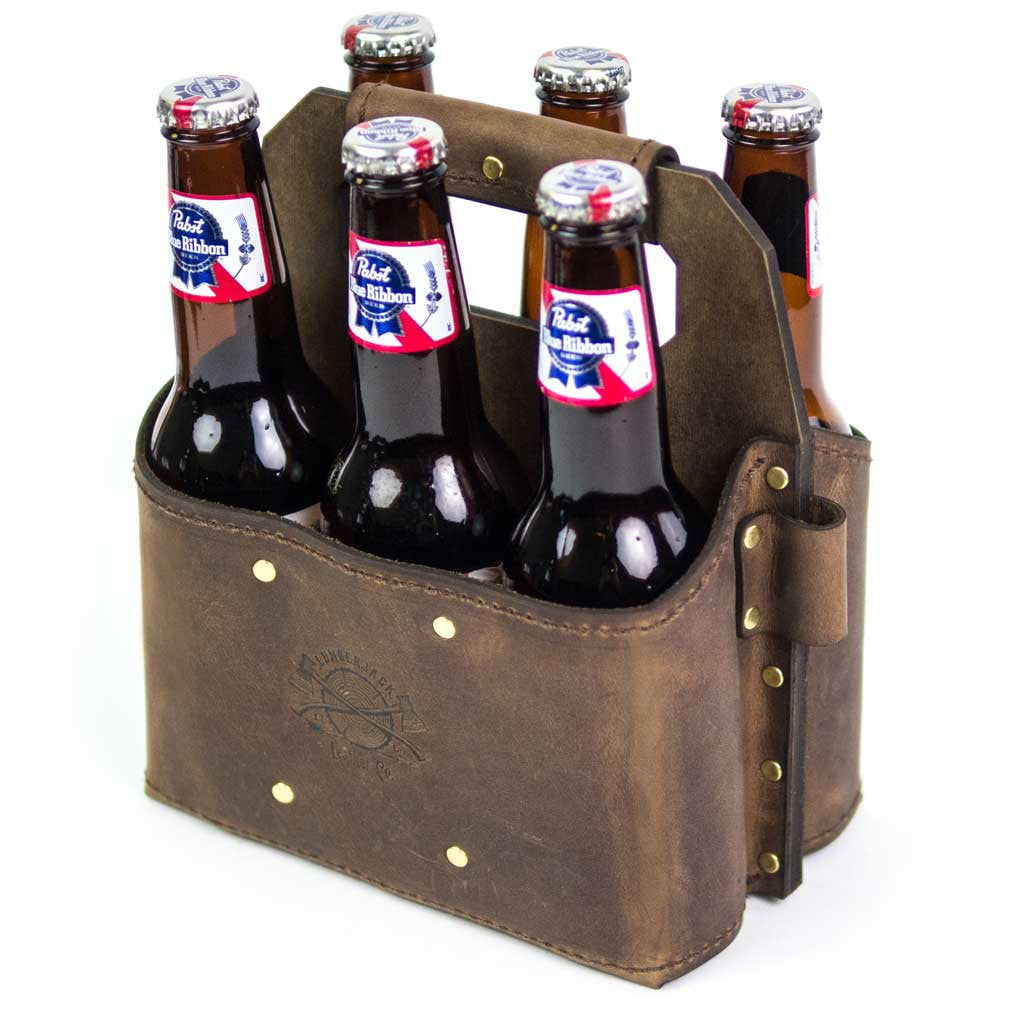 Leather beer caddy 6 pack carrier