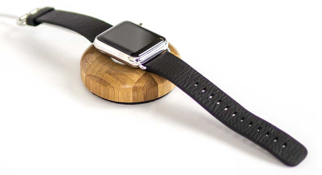 Apple Watch on Bamboo Charging Puck