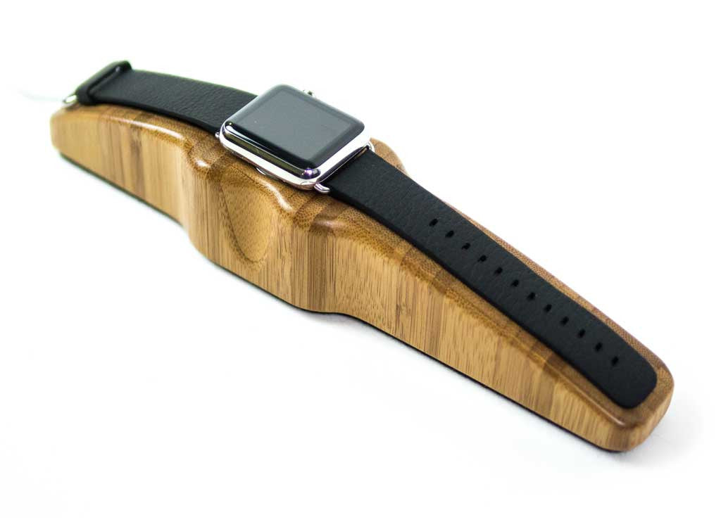 Arc Solo Apple Watch Charging Stand in Bamboo with watch